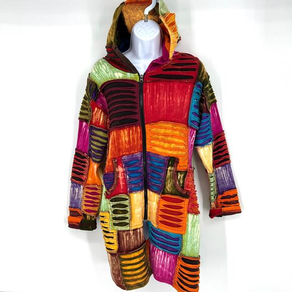 Greater Good Network Patchwork Boho 100% Cotton Hoodie Full Zip Size S/M - Picture 1 of 8